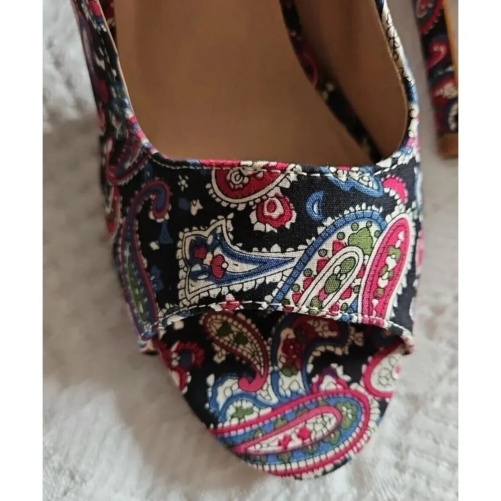 NEW JOLIMALL Paisley Open Toe Ankle Strap Pumps Shoes Sz 10